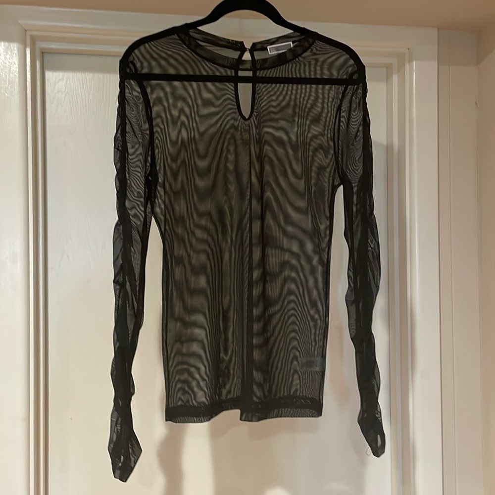 Mesh Black Shirt with Rouched Sleeves